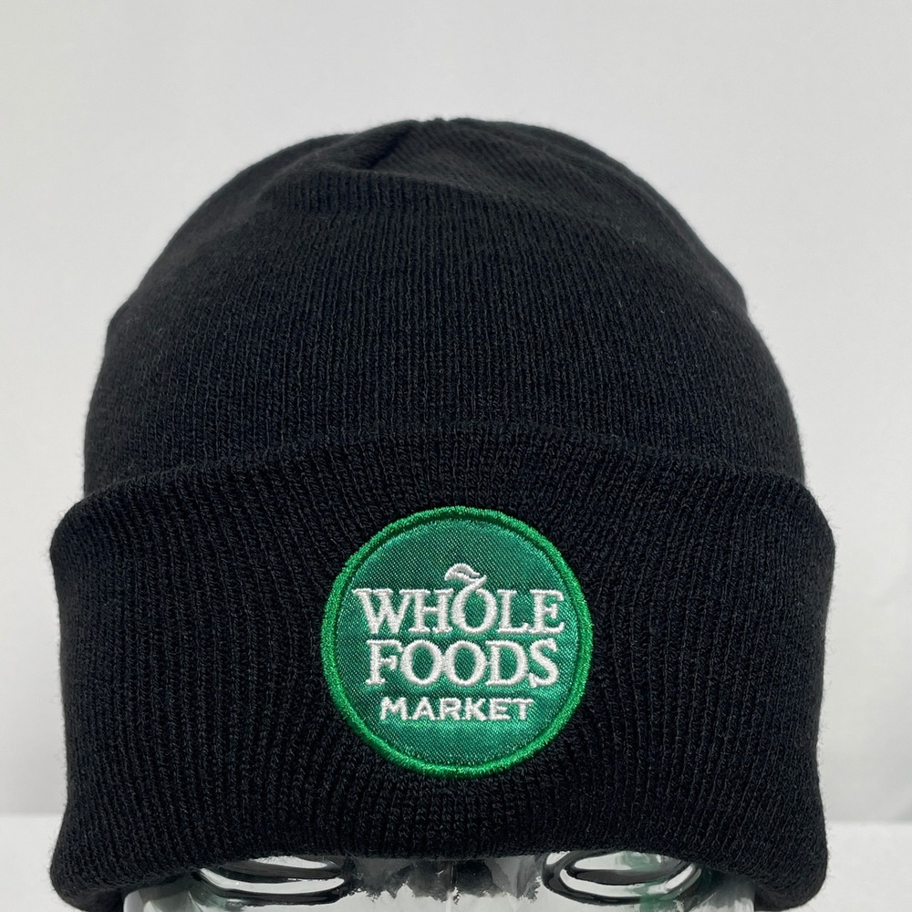 Whole Foods Market Black Embroidered Logo Beanie Hat One Size